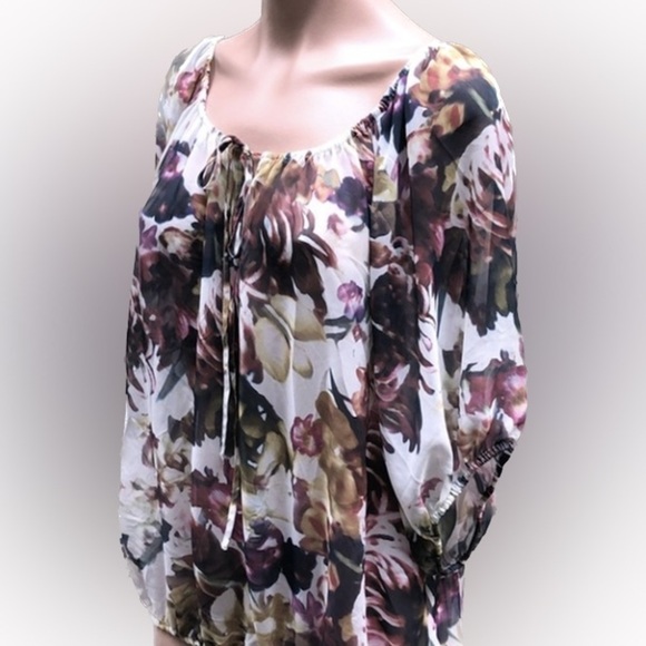 SOLD ANA multi colored beautiful floral‎ blouse balloon sleeves Peach 1 - Picture 3 of 6